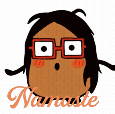 A Cartoon Character With Glasses And The Word Namaste Behind It GIF