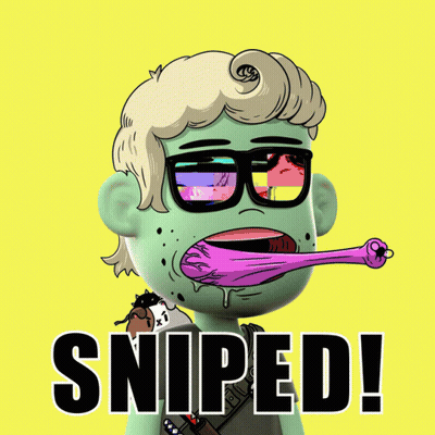 A Cartoon Character With Glasses And The Word Sniped In Black Letters GIF