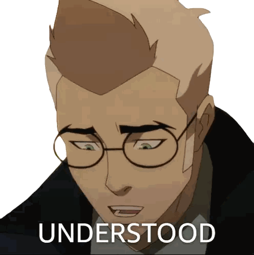 A Cartoon Character With Glasses And The Word Understood Written Below Him Sticker