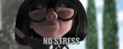 A Cartoon Character With Glasses And The Words `` No Stress '' On The Bottom GIF