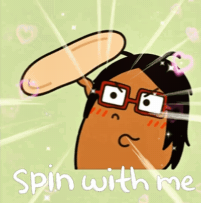 A Cartoon Character With Glasses And The Words Spin With Me Behind Him GIF