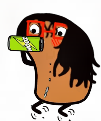 A Cartoon Character With Glasses Is Drinking A Can Of Zoom Energy Drink GIF
