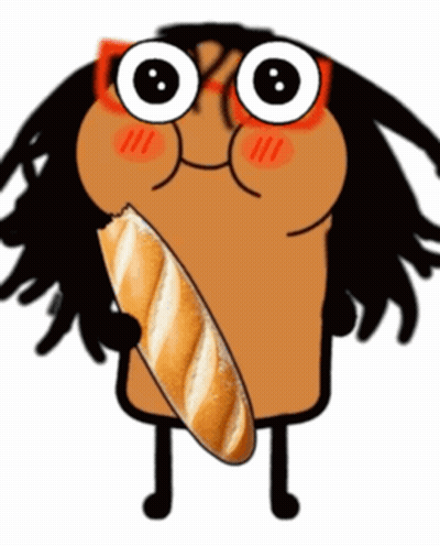 A Cartoon Character With Glasses Is Holding A Loaf Of Bread In His Mouth GIF