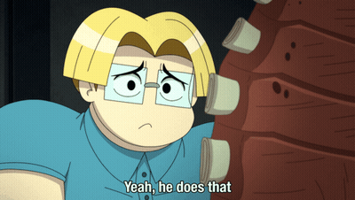 A Cartoon Character With Glasses Is Saying Yeah He Does That GIF