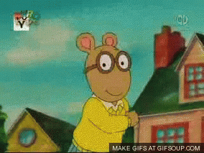 A Cartoon Character With Glasses Is Standing In Front Of A House With The Words Make Gifs At Gifsoup.com Below Him GIF