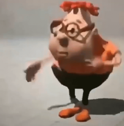 A Cartoon Character With Glasses Is Standing On A Gray Surface . GIF
