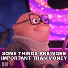 A Cartoon Character With Glasses Says Some Things Are More Important Than Money . GIF