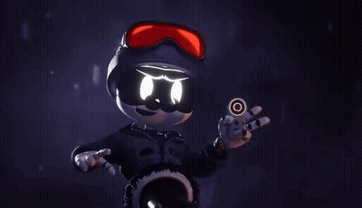 A Cartoon Character With Glowing Eyes Is Smiling GIF