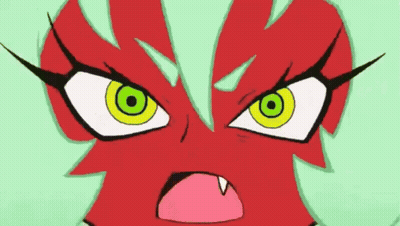 A Cartoon Character With Green Eyes And Red Hair GIF