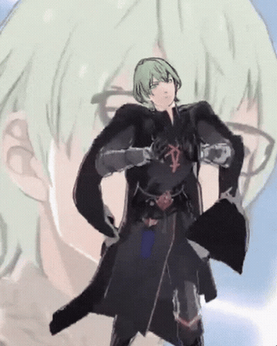 A Cartoon Character With Green Hair And A Black Coat GIF