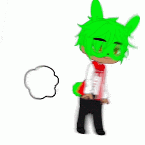 A Cartoon Character With Green Hair And A Green Mask Is Standing Next To A White Cloud . GIF