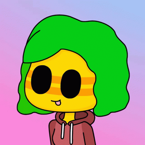 A Cartoon Character With Green Hair And A Hoodie GIF