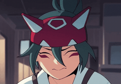 A Cartoon Character With Green Hair And A Red Hat With Ears GIF