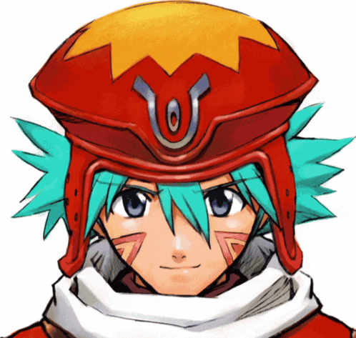A Cartoon Character With Green Hair And A Red Hat With The Letter U On It GIF