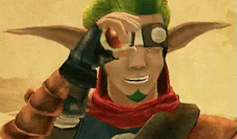 A Cartoon Character With Green Hair And A Red Scarf Is Wearing Goggles GIF