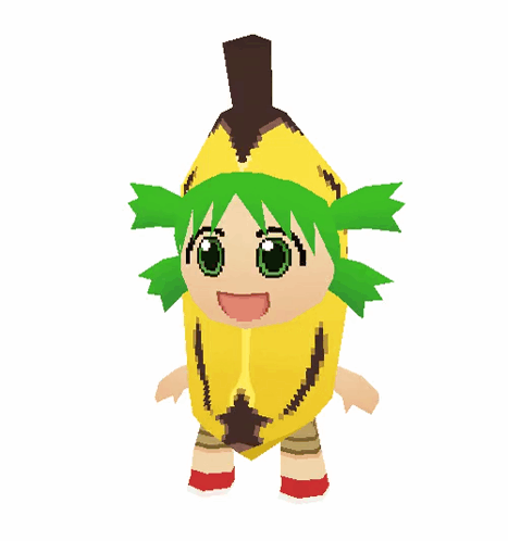 A Cartoon Character With Green Hair And A Yellow Banana Costume GIF