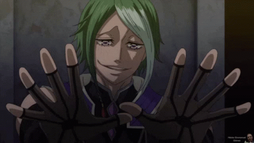 A Cartoon Character With Green Hair And Black Gloves Shows Off His Fingers GIF