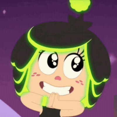 A Cartoon Character With Green Hair And Black Hair GIF