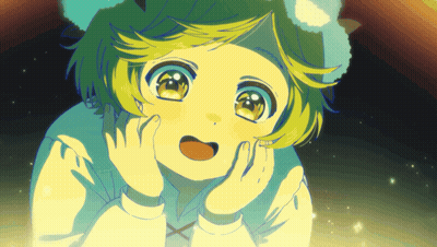 A Cartoon Character With Green Hair And Blue Ears Looks Surprised GIF