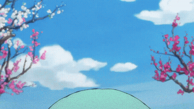 A Cartoon Character With Green Hair And Pink Flowers GIF