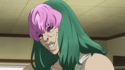A Cartoon Character With Green Hair And Pink Hair Making A Funny Face GIF