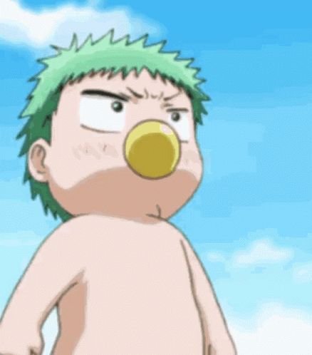 A Cartoon Character With Green Hair Is Blowing A Yellow Bubble . GIF