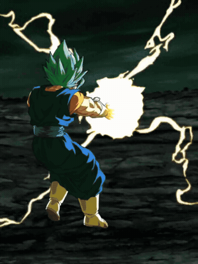 A Cartoon Character With Green Hair Is Standing In Front Of A Huge Explosion GIF