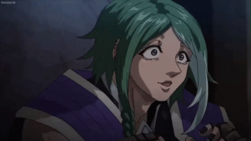 A Cartoon Character With Green Hair Making A Face GIF