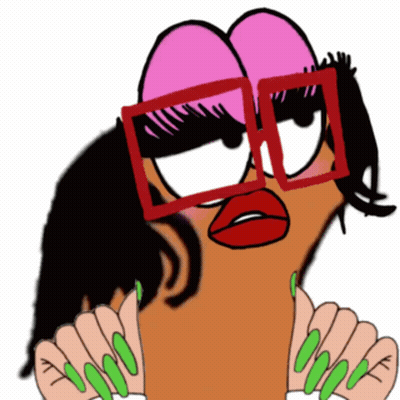 A Cartoon Character With Green Nails And Red Glasses GIF