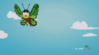 A Cartoon Character With Green Wings Is Flying In The Sky With The Words All New Comedy Central On The Bottom GIF
