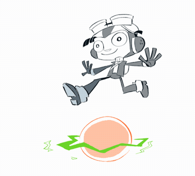A Cartoon Character With Headphones And Goggles Is Jumping Over A Sphere GIF