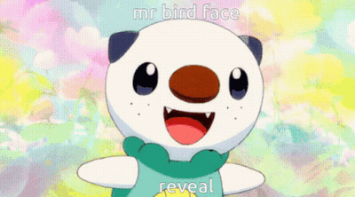 A Cartoon Character With Heart Shaped Eyes And The Words Mr Bird Face Reveal Behind Him GIF