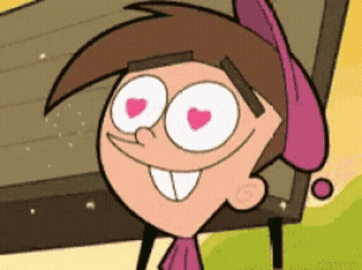 A Cartoon Character With Heart Shaped Eyes Is Smiling . GIF