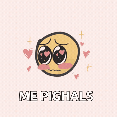 A Cartoon Character With Hearts And The Words " Me Pighals " GIF