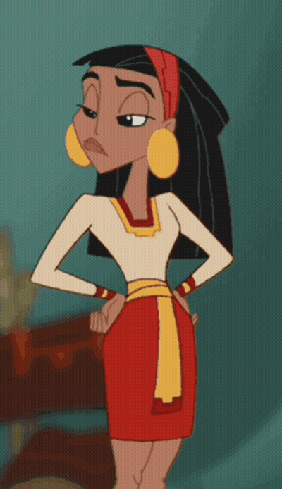 A Cartoon Character With Her Hands On Her Hips Wearing A Red Skirt GIF