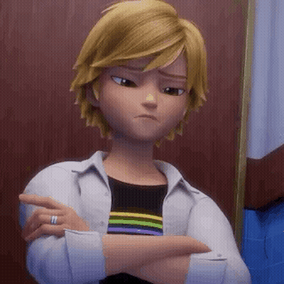 A Cartoon Character With His Arms Crossed And A Ring On His Finger . GIF