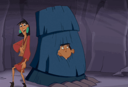 A Cartoon Character With His Arms Outstretched Is Standing In A Cave GIF