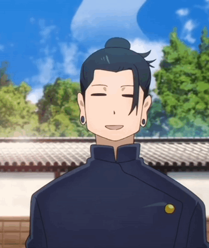 A Cartoon Character With His Eyes Closed And A Bun On His Hair GIF