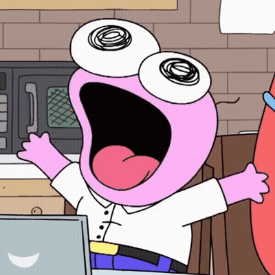 A Cartoon Character With His Mouth Wide Open And His Tongue Out GIF