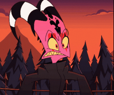 A Cartoon Character With Horns And A Black Jacket Is Standing In Front Of A Forest GIF