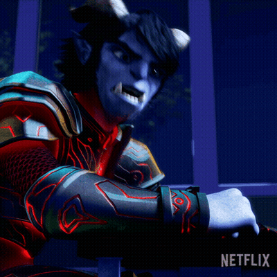 A Cartoon Character With Horns And A Netflix Logo In The Corner GIF