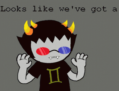 A Cartoon Character With Horns And A Shirt That Says " Looks Like We 'Ve Got A " On It GIF