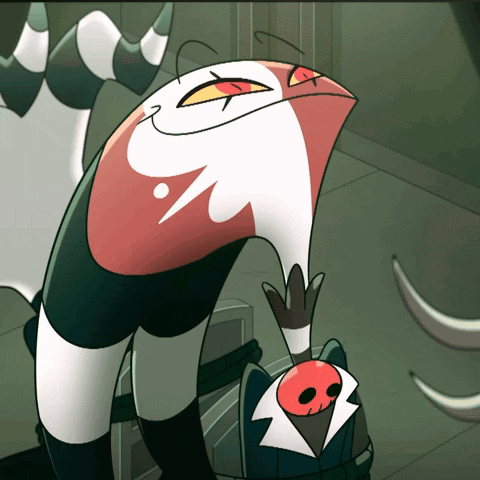 Cartoon Horned Character With Skull On Back GIF