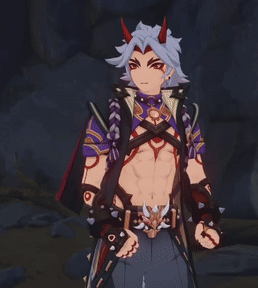A Cartoon Character With Horns And A Sword GIF