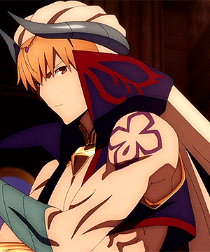 A Cartoon Character With Horns And A Tattoo Of A Clover On His Arm GIF