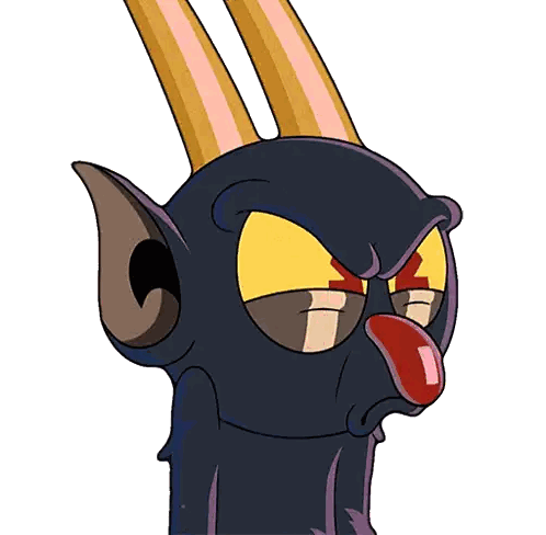 A Cartoon Character With Horns And A Tongue Sticking Out Says " You Most " GIF