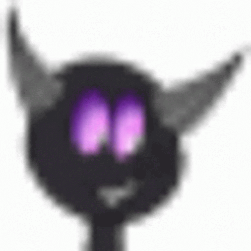 A Cartoon Character With Horns And Purple Eyes Is Glowing In The Dark . GIF