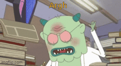 A Cartoon Character With Horns And The Word Argh On The Bottom GIF