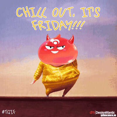 A Cartoon Character With Horns And The Words Chill Out It 'S Friday Below It GIF
