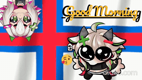 A Cartoon Character With Horns And The Words Good Morning On The Bottom GIF